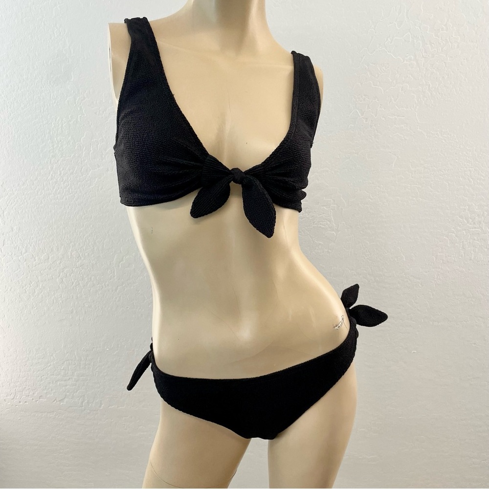 & Other Stories- Black Crepe Tie Up Bikini Minimalist Swimwear- Top 6 / Bottom 8 - Picture 2 of 15
